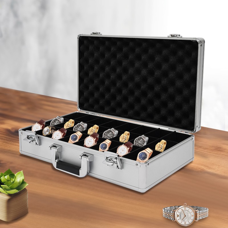 Watch Case Jewelry 24 Grid Aluminum Alloy Box Watch Case Briefcase Design Gift gallery