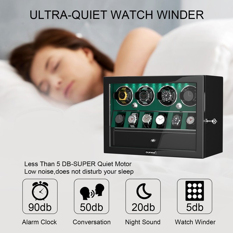 Automatic 4 Watch Winder Case with 6 Watches Display Storage Box with LED Light gallery
