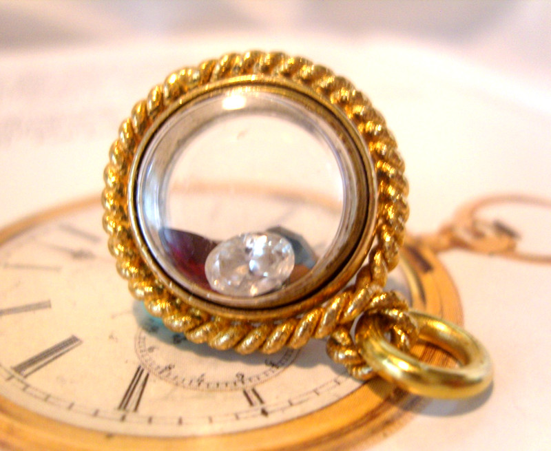Pocket Watch Chain Fob 1970s Golden Gilt With Shaker Stones Chunky Vintage Fob