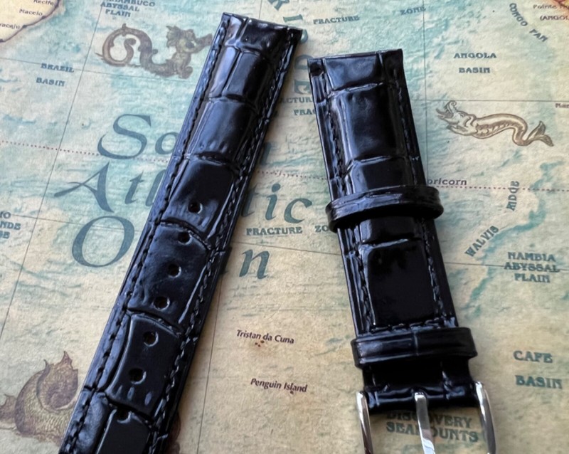 Premium Luxury Handmade Black Alligator Grain Leather Watch Band Strap 20mm