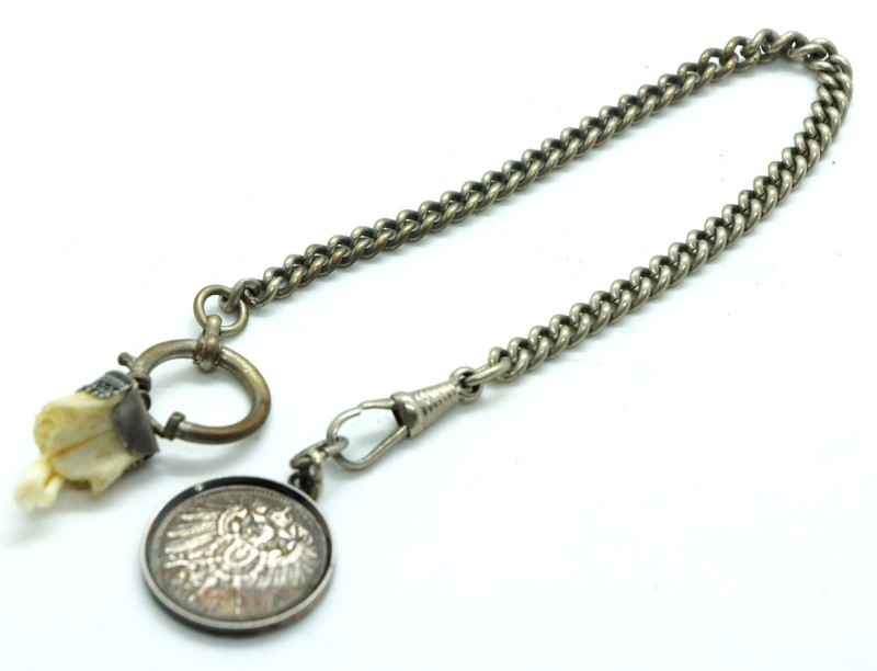 Vintage Pocket Watch Chain with Clasp Swivel and Pendants 25 cm Long