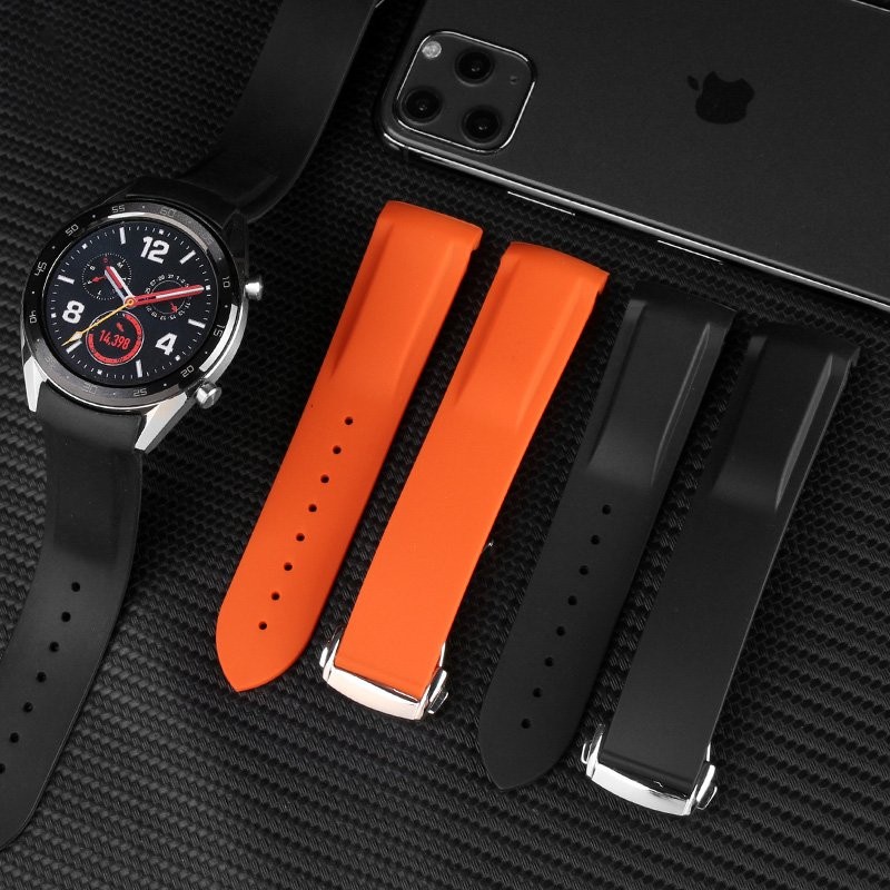 Curved End Rubber Silicone Watch Band Strap Bracelet Deployment Clasp 20 22mm gallery