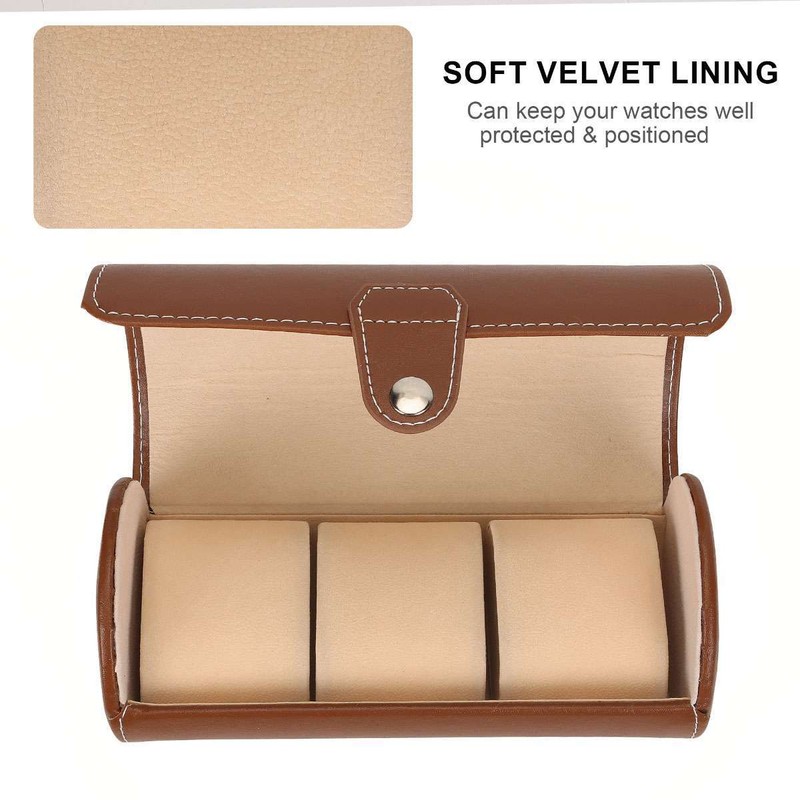 Watch Roll Display Box Leather Travel Case Wrist Watches 3-Slot Storage Pouch gallery