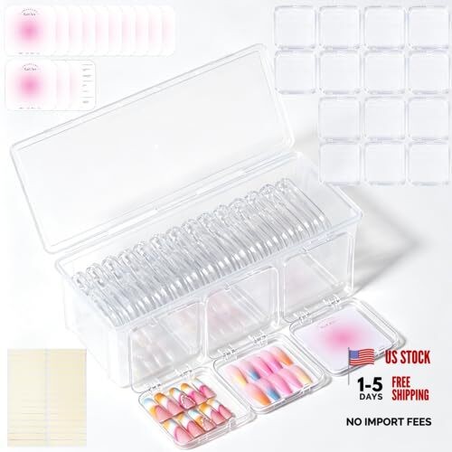 15PCS press-on nail storage set includes 1 Clear Organizer, 14 Nail Display