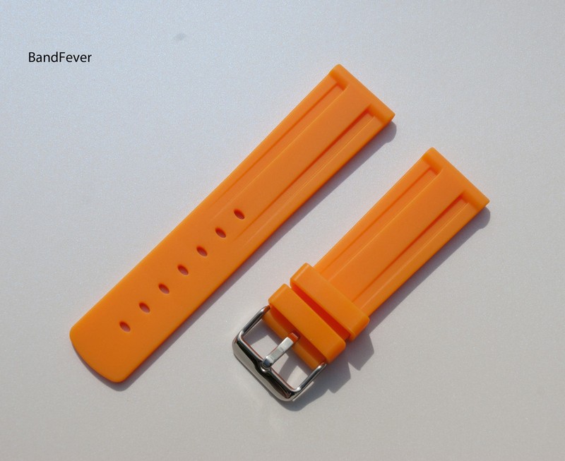 SALE!! 22mm Quality Unisex Orange Italian Rubber Watch Band Womens Men + pins