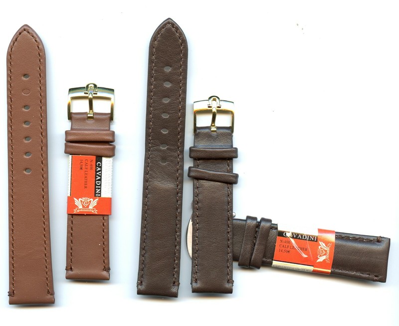 GENUINE BROWN CAVADINI LEATHER BAND 18mm, 19mm or 20mm OMEGA GOLD STEEL BUCKLE