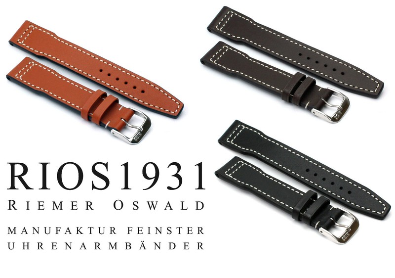 Rios1931 German Military Air Force Calf Leather Pilot Strap 20mm 21mm 22mm BL