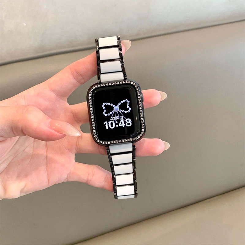 For Apple Watch Ultra Series 10 9 8 7 6 SE 3 Jewelry Bands with Diamond Case