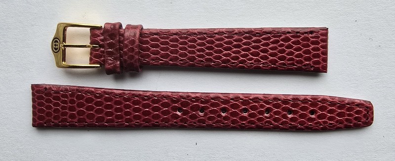 NOS Gucci Womens Red Burgundy Lizard Watch Band w/ Gold Tone Buckle 12mm RBB