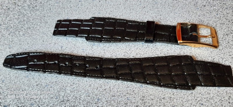 NOS HIRSCH 16mm OPEN END TAPRED BLACK ALLIGATOR PATTERN WATCH BAND w/BUCKLE gallery