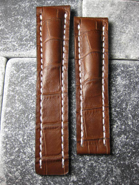 20mm Leather Strap Brown Deployment Watch Band BREITLING 20 mm White B