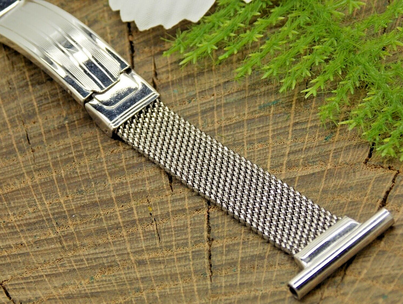 NOS Vintage Kestenmade 19mm Deployment Clasp White Gold Filled Mesh Watch Band