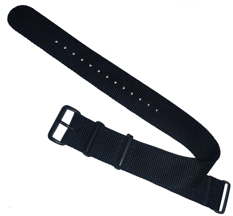 22mm 3-Ring ALL BLACK Nylon Military Watch Band Strap Fits Luminox CASIO TIMEX