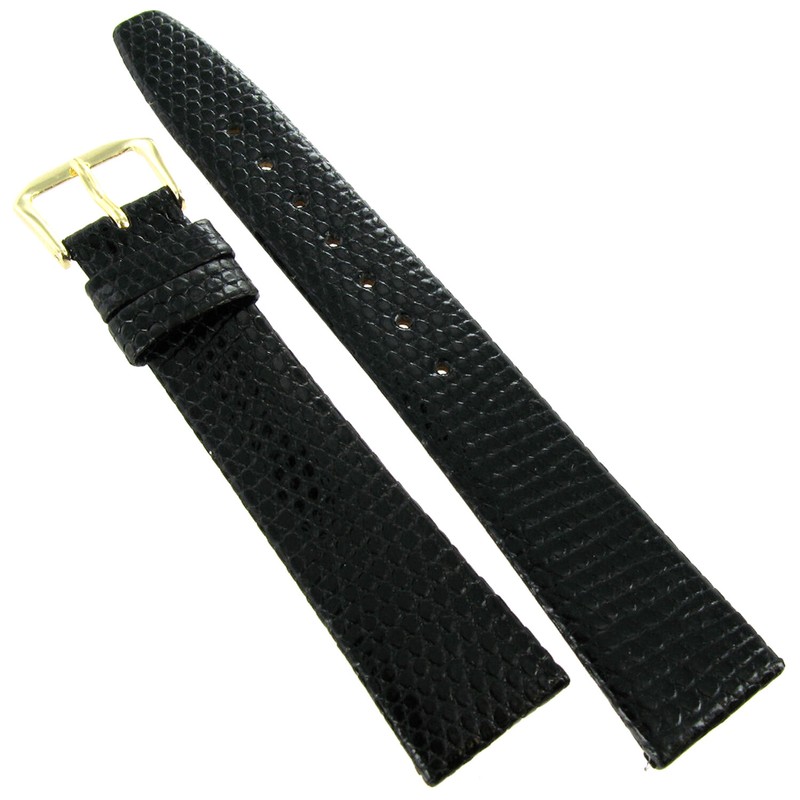 19mm Kreisler Black Glossy Unstitched Genuine Lizard Mens Watch Band Reg BOGO! gallery