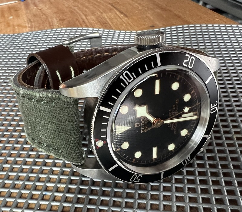 22mm GREEN Canvas/Leather watch band Strap DARK BROWN leather Keep And Bottom gallery