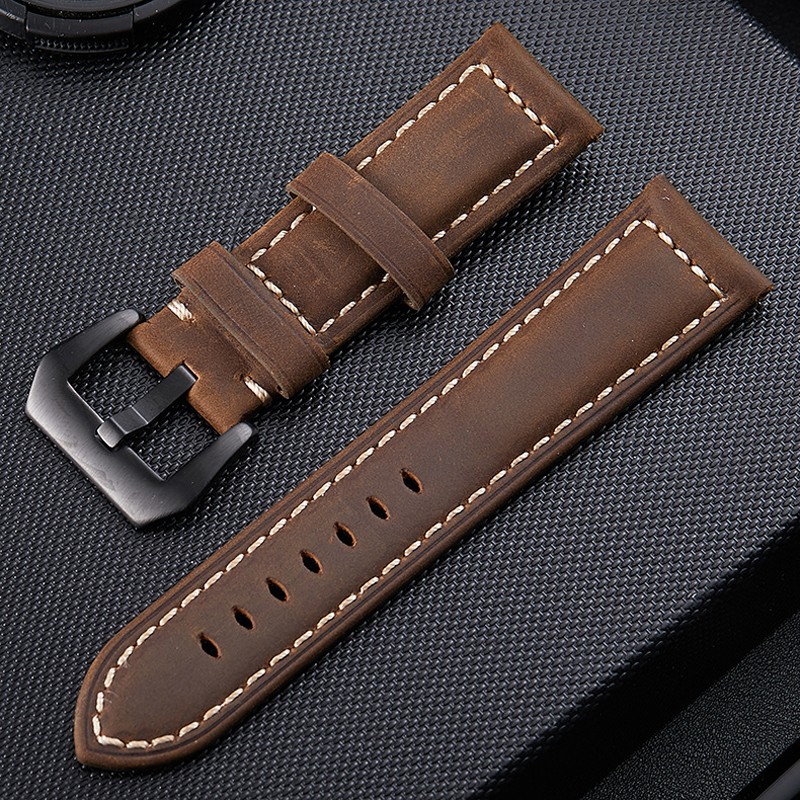Wristwatch Bands Cowhide Genuine Leather Watch Strap Part Accessories 24mm Brown gallery