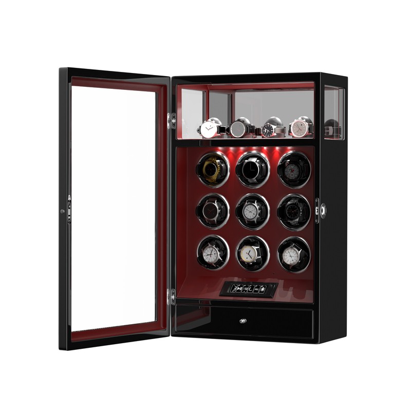 Fingerprint Lock 9 Watch Winder With Jewellery Drawer Watch Holder Display Case gallery