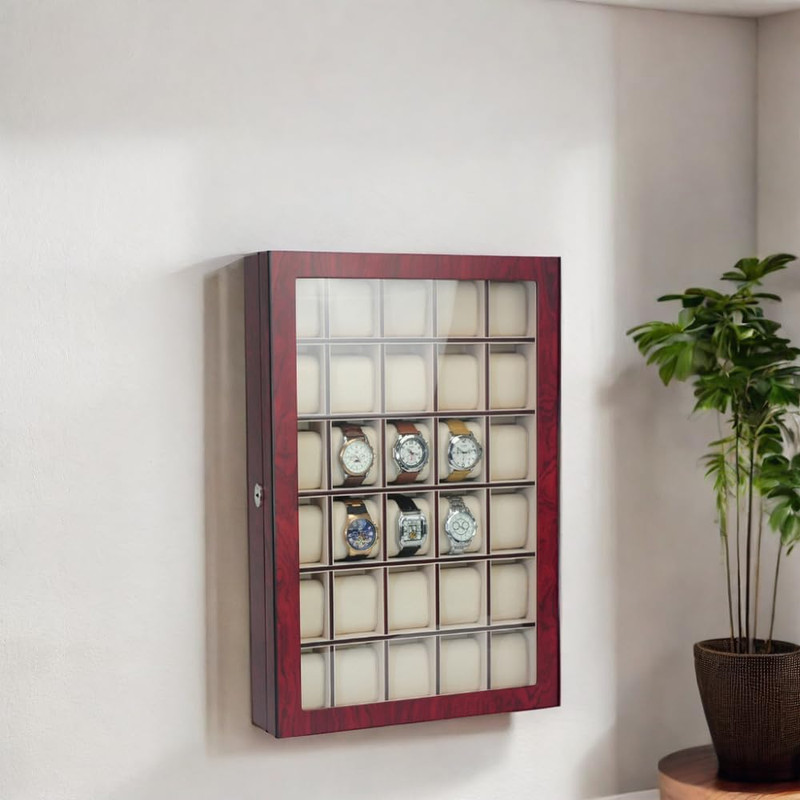 30-Piece Cherry Wood Watch Display Case - Ideal Father's Day Gift! gallery