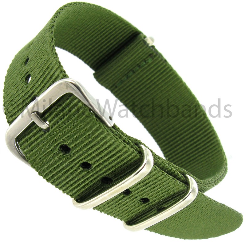 22mm Milano Nylon Fabric Canvas Olive Green Military Army Watch Band Strap