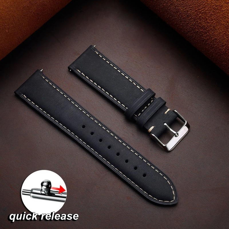 Universal Crazy Cowhide Watch Strap Quick Release Genuine Leather Band 14mm-24mm