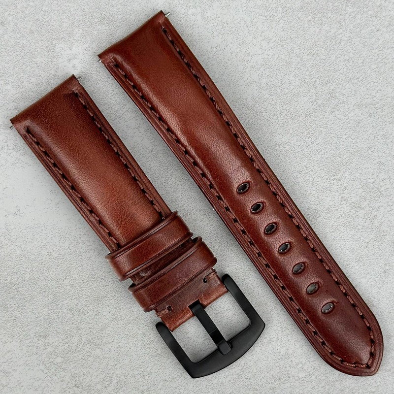 Chestnut Brown Vegetable Tan Leather Watch Strap Black Buckle 18mm,20mm,22mm24mm