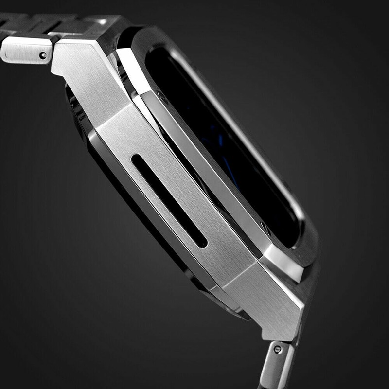 For Apple Watch 44mm 45mm Mod Kit Stainless Steel Band Strap & Metal Case gallery