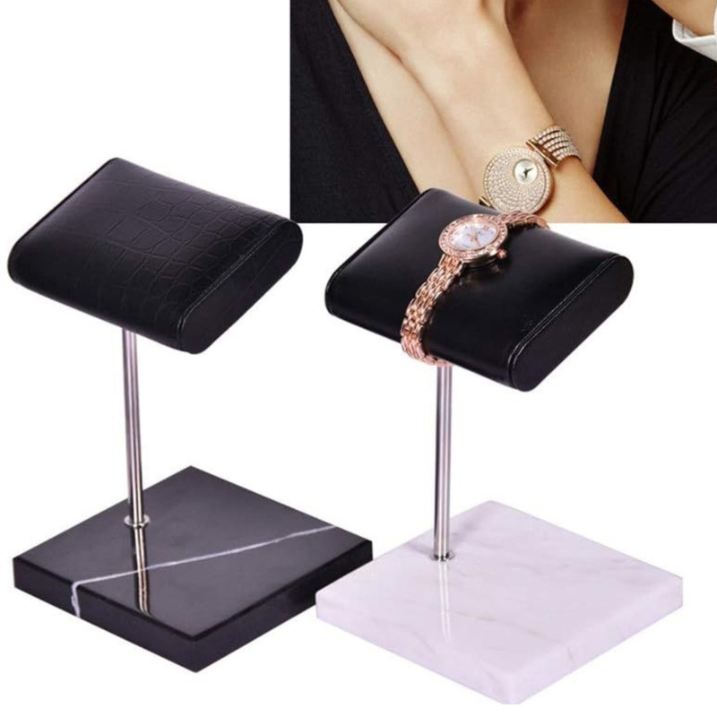 Marble Base Watch Display Stand Handcraft Leather Support Pillow in Rolex Green gallery