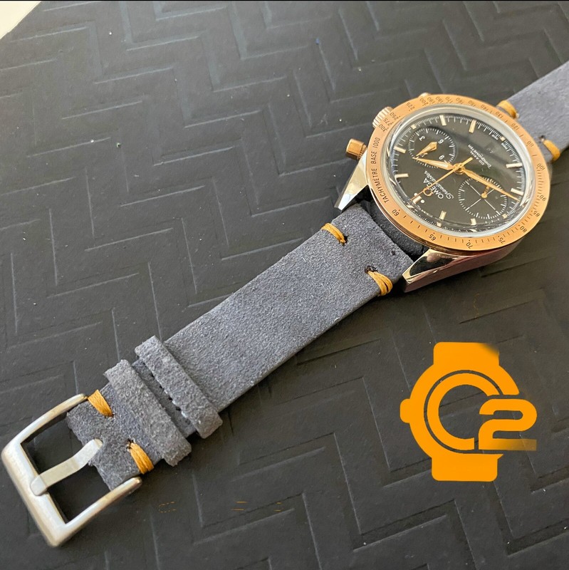 21mm QR GRAY GREY Vintage Suede Leather Watch Strap Band DEEP TAN Stitching