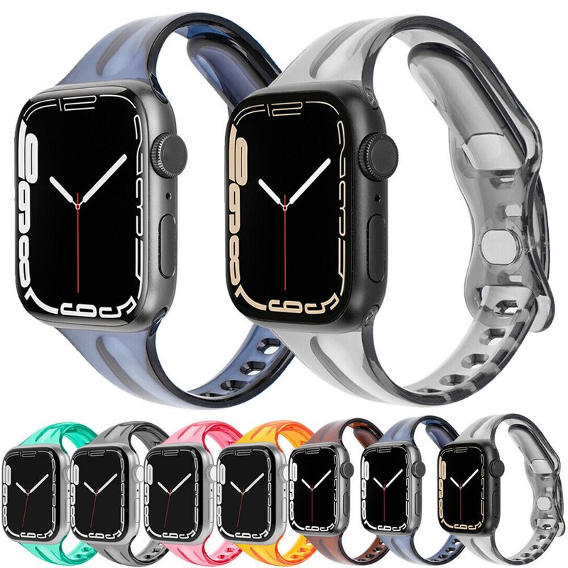 For Apple Watch Band TPU Clear Slim Silicone Strap iWatch Series 8/7/6/SE/5/4/3