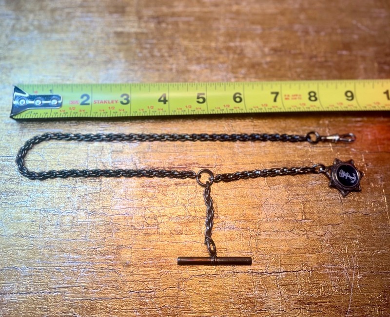 Vintage Look Silver Watch Chain w/ T Bar & Nautical/Anchor & Crown Star pendant gallery