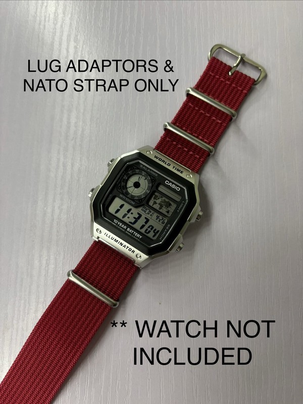 NATO Strap & Lug Adapter Mod Kit for Casio ROYALE AE1200 / AE1300 – RED