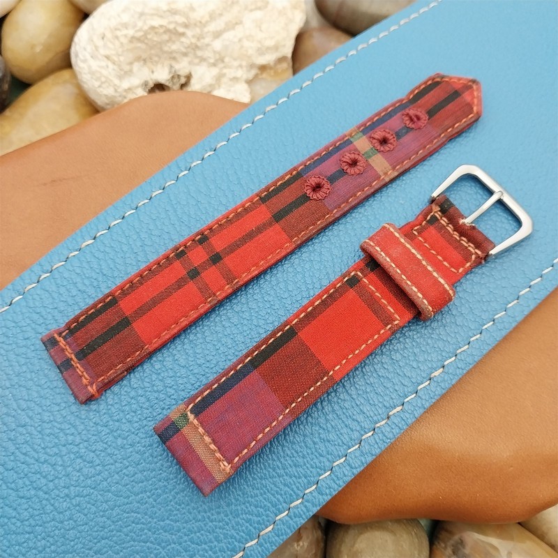 16mm Red Madras Plaid Tropical nos Classic 1950s Unused Vintage Watch Strap gallery