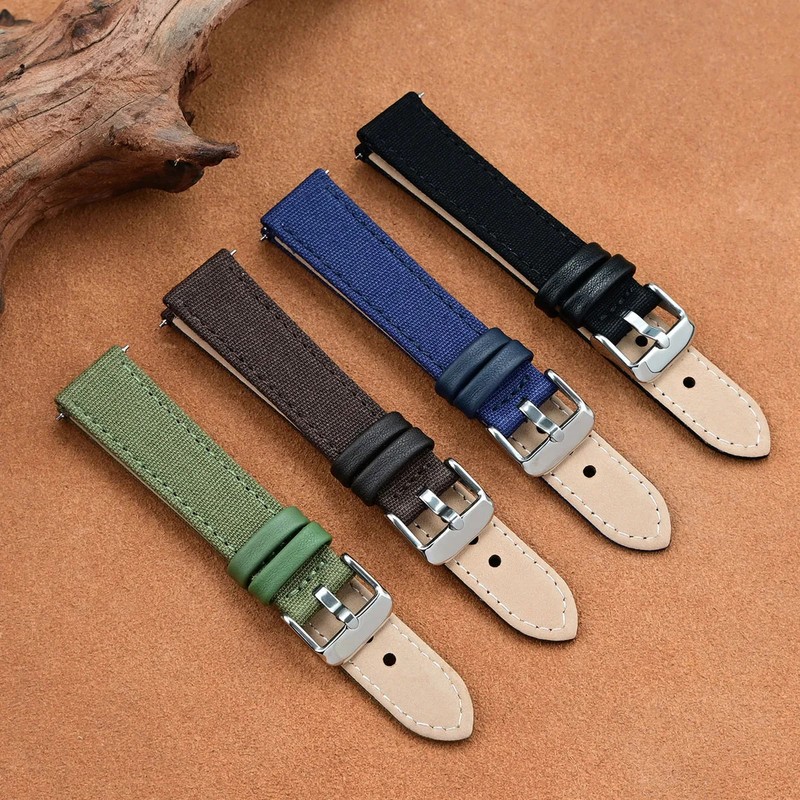 Genuine Leather Fabric Watch Band 18 19 20 21 22 24mm Nylon Wrist Strap Bracelet gallery