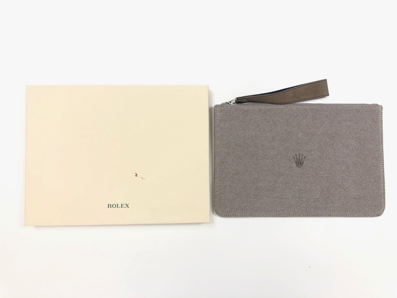 Rolex Canvas Grey Large Pouch Bag New In Box item# e11530