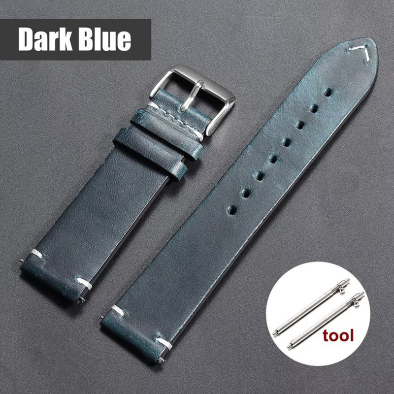 Vintage Oil Waxed Cowhide Watch Strap Quick Release genuine Leather band 18-24mm