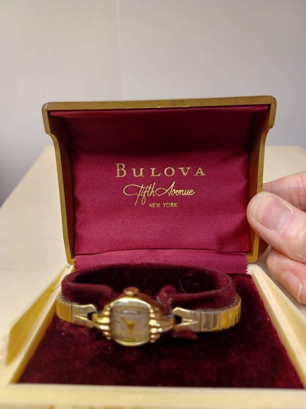 Vtg Bulova Fifth Avenue Women’s Watch w/Gold Art Deco Case Box gallery