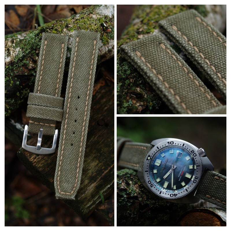 20 mm rugged Olive Khaki handmade canvas watch strap | Ready-to-Go | US-DutyPaid