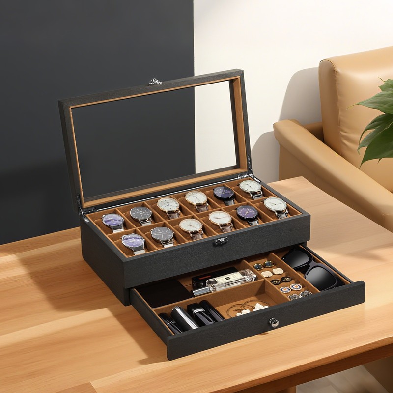 12 Slots Watch Box Solid Wood Watch Storage Case Jewelry Storage Display Case gallery