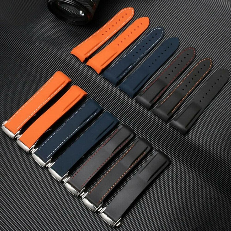 Curved End Rubber Silicone Watch Band Strap Bracelet Deployment Clasp 20 22mm gallery