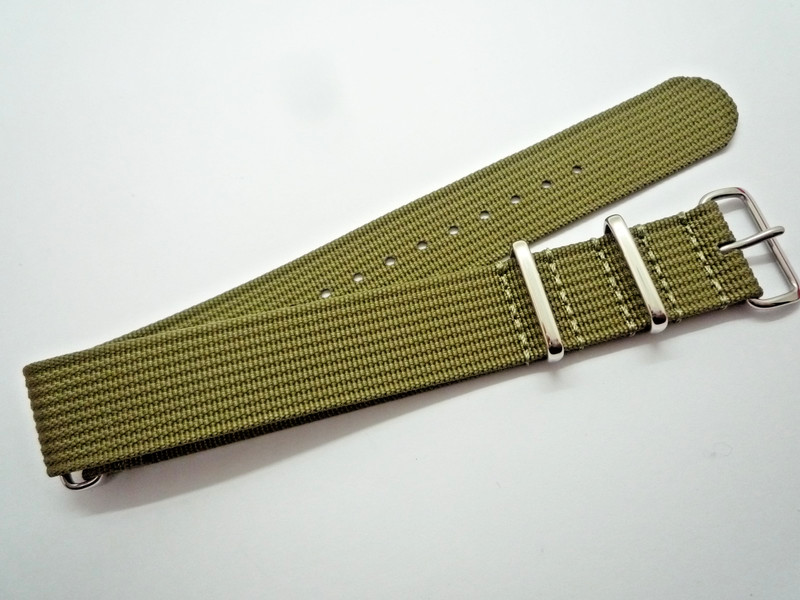 NATO Style Army Green One Piece Nylon 20mm Watch Strap 20 mm Lug Silver Buckle