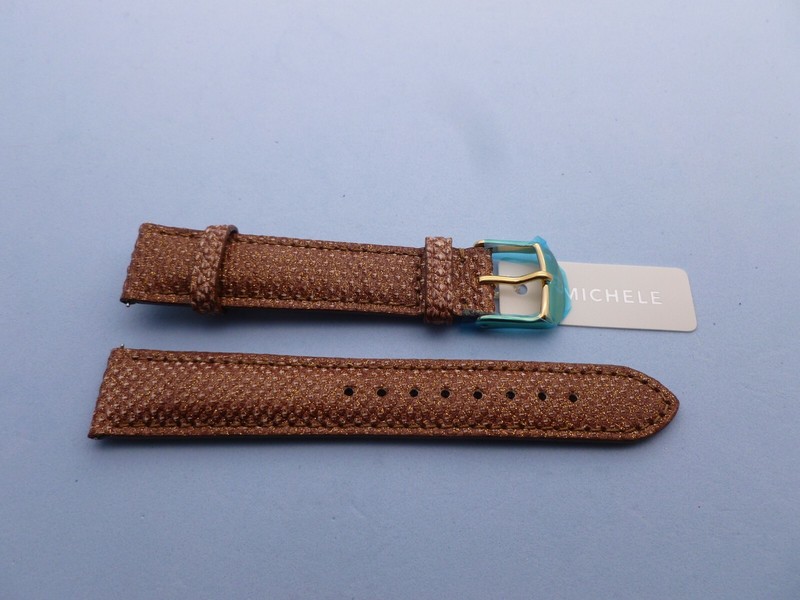Genuine Michele 16 mm Brown Glitter Watch Band Strap New (GOLD BUCKLE)