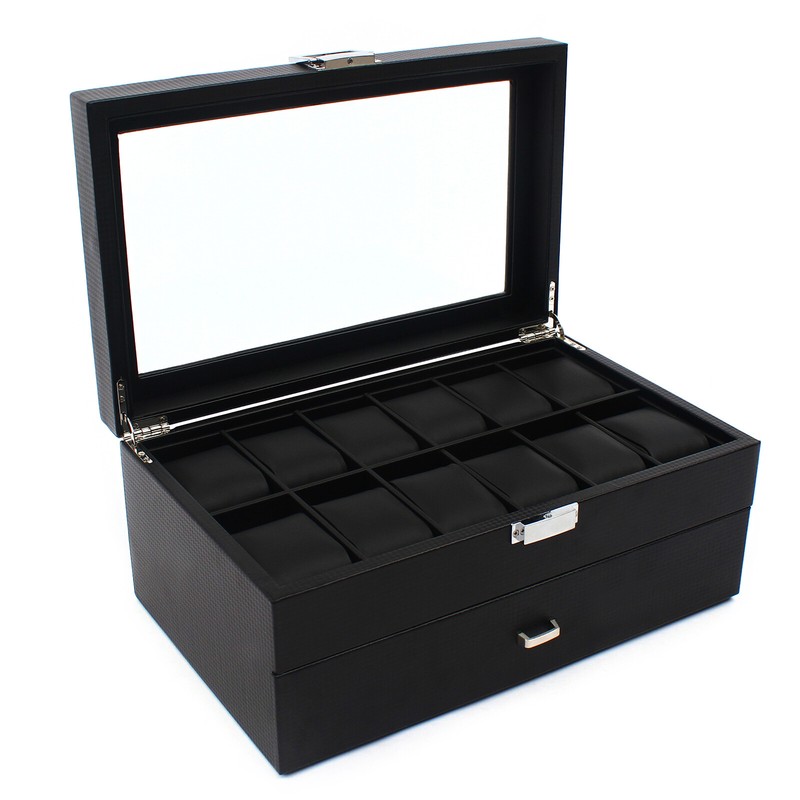 24 Slots Men Watch Box Organizer Large Watch Holder Jewelry Storage Display Case gallery