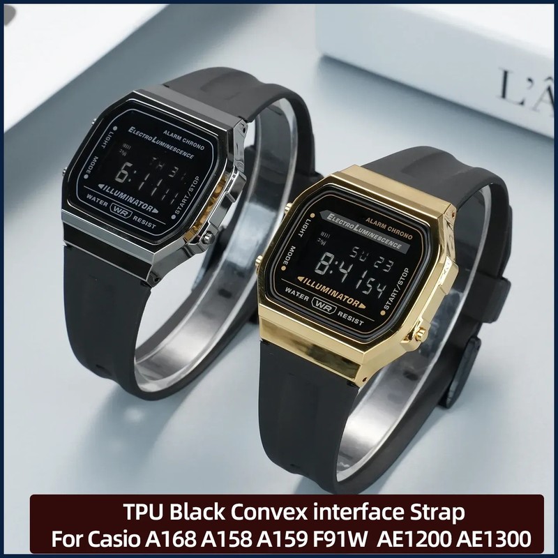 18MM Convex interface Strap For Casio A168 A158 A159 F91W F105 F108 AE1200
