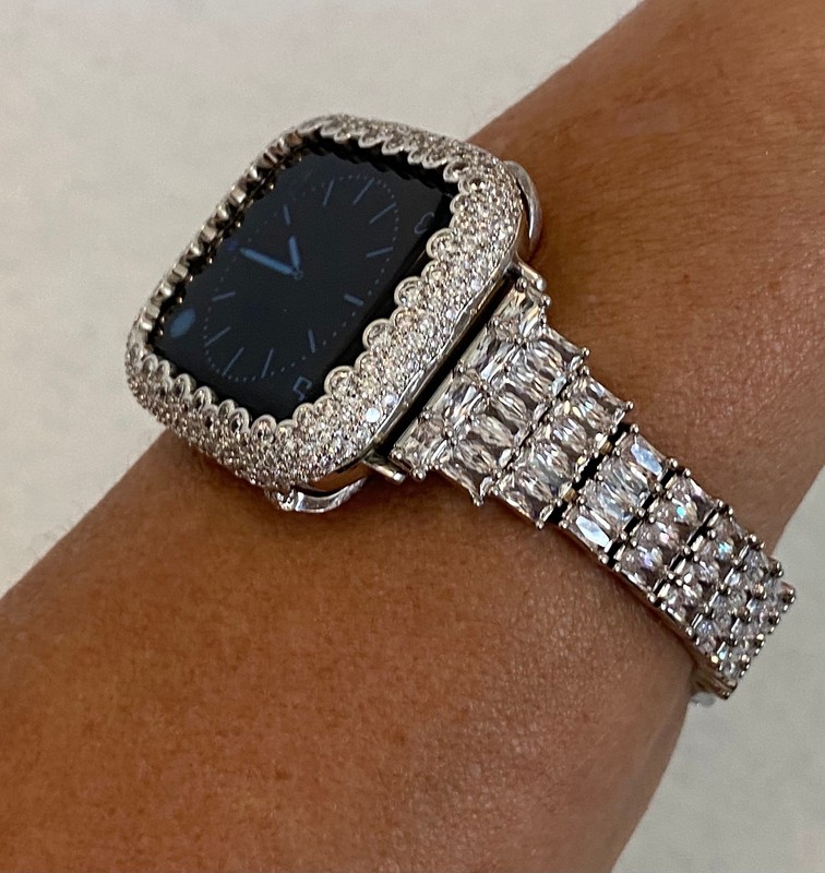 Bling Apple Watch Band 38-49mm Ultra Silver or Apple Watch Cover Bumper Bling gallery