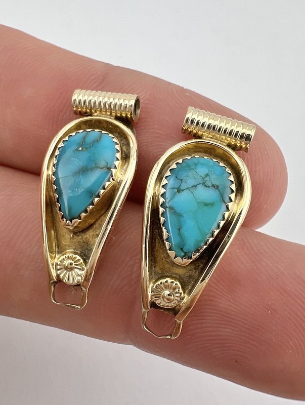 Vtg Kevin Lee Barnhi Navajo 14k Yellow Gold Turquoise Women's Watch Tips 5.7g gallery