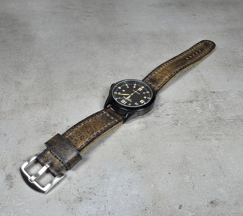 Handmade Brown Distressed Leather Watch Strap Vintage Band 18 20 22 24 26 28mm gallery