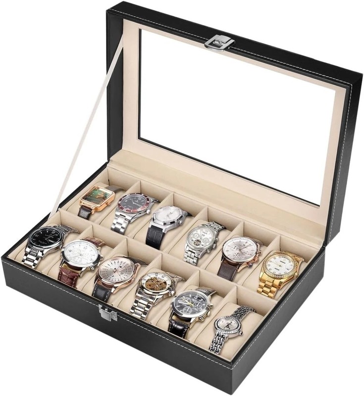 12 Slots PU Leather Wrist Watch Display Box Storage Holder Organizer Case A++