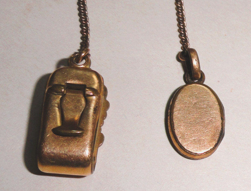 Victorian Dress Watch Fob ~ Gold Tone Chain ~ Ornate Clip ~ Oval Locket Fob gallery