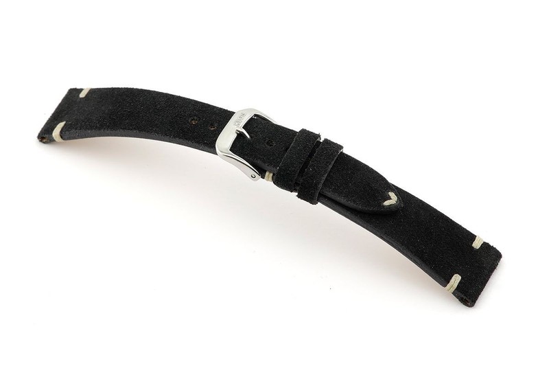 RIOS1931 Black Suede 20 mm x 16 mm Watch Band Tompson without Buckle New Size -M