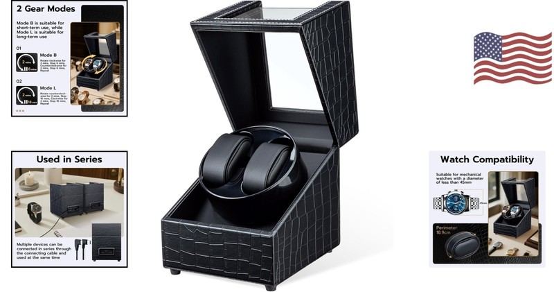 Exquisite Double Watch Winder Box for Automatic Watches - Modern Leather Finish gallery